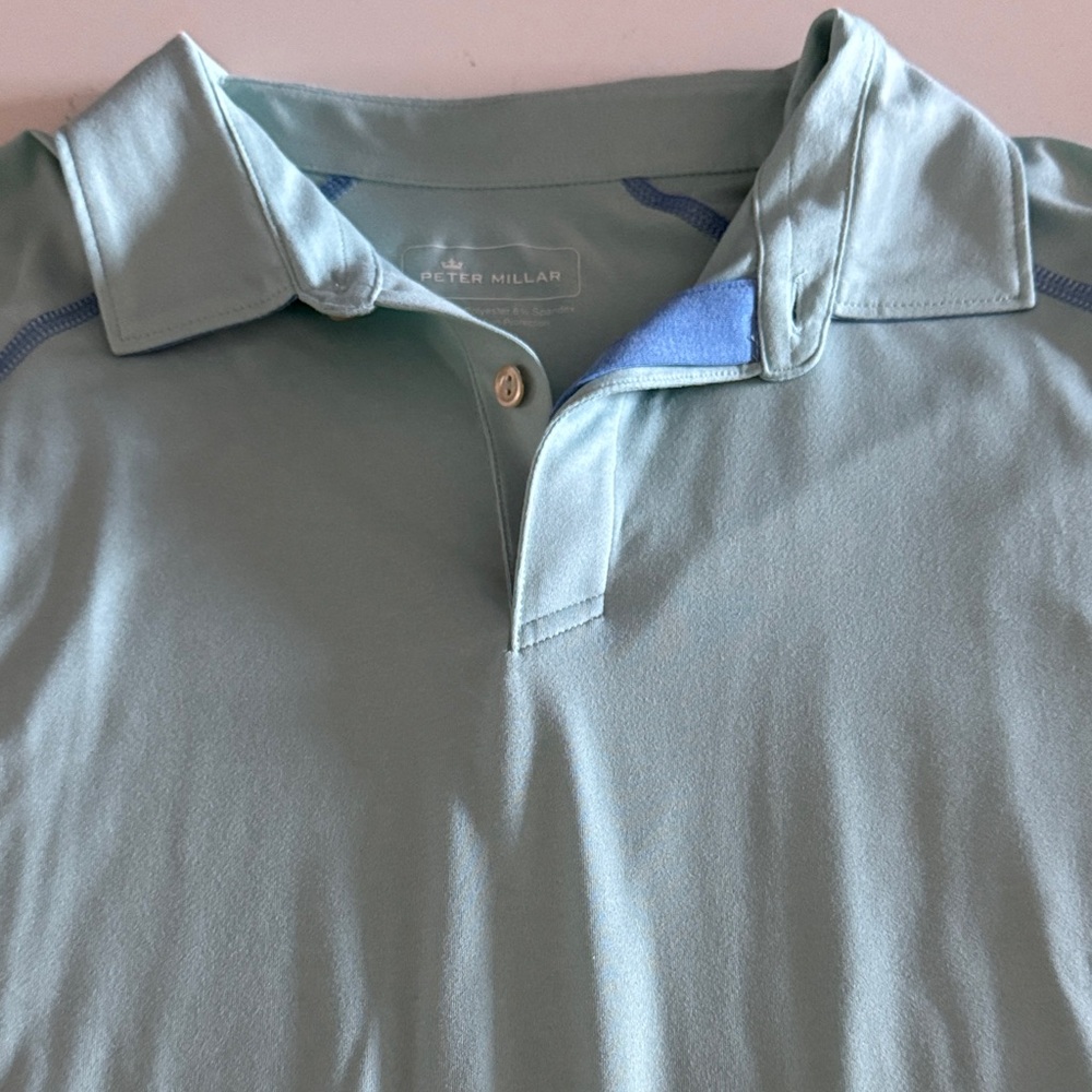 Peter Millar Men's Mint Polo with Blue Accents
